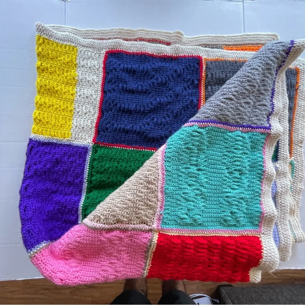 Handmade Multicolor Patchwork Crochet Throw Blanket - Assorted Colors